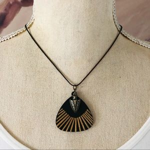 Boho style arrowhead charm wood disc pendant on chain necklace